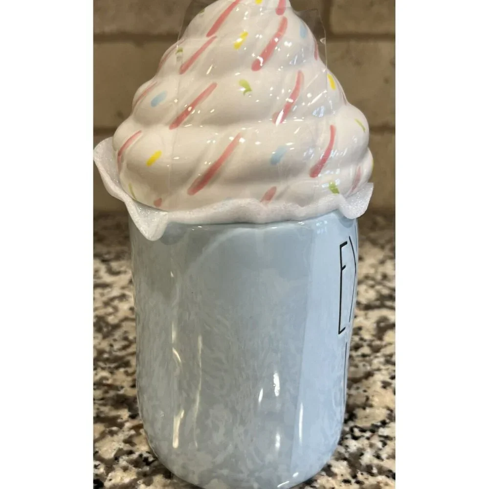 New Rae Dunn EXTRA WHIP Blue Mug With Whipped‎ Cream Topper Farmhouse